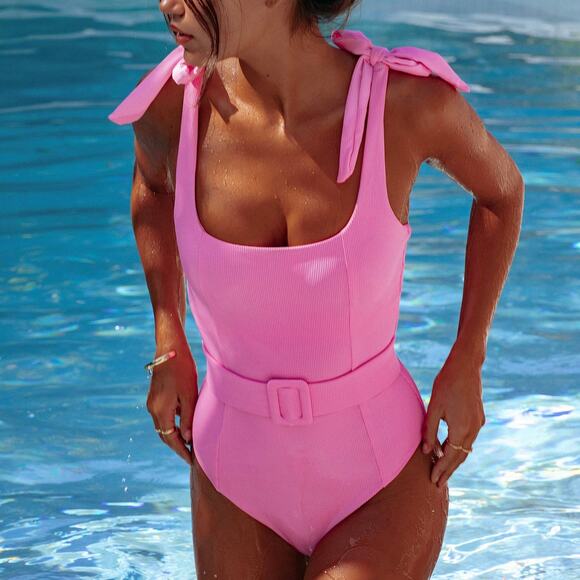 NEW Beach Riot Sydney Belted One Piece Swimsuit in Pink Size Medium - Picture 1 of 8